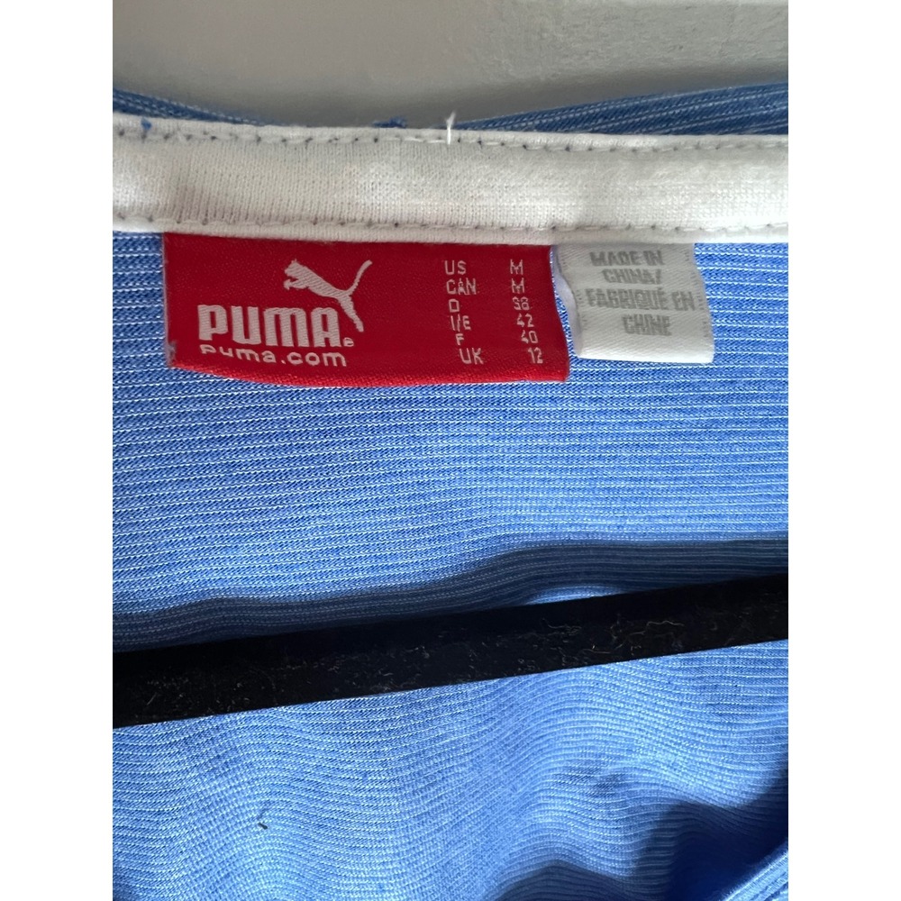 Puma Womens Blue Striped Long Sleeve Hooded Top Scoop Neck Kangaroo Pocket M - Picture 2 of 5